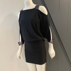 Rhinestone cold shoulder mini dress